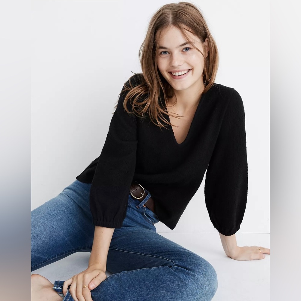 Madewell Black V-Neck Full Sleeve Top